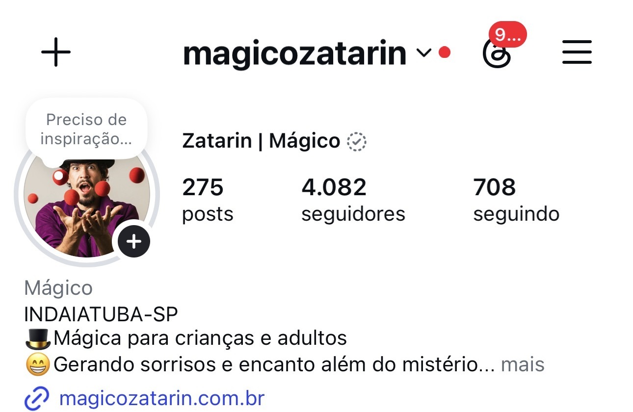 Perfil do Zatarin Mágico no Instagram, com mais de 4 mil seguidores